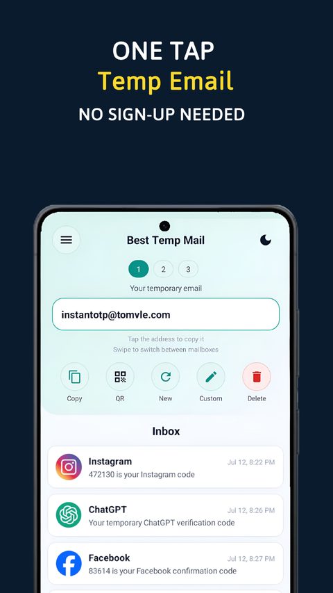 Verification codes arriving in a temporary inbox